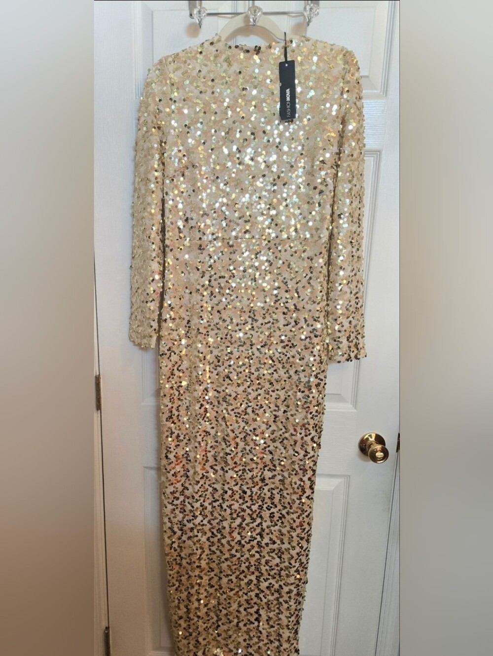 NWT Fashion Nova Champagne Baby Sequin Maxi Dress Gold XL - Picture 3 of 6